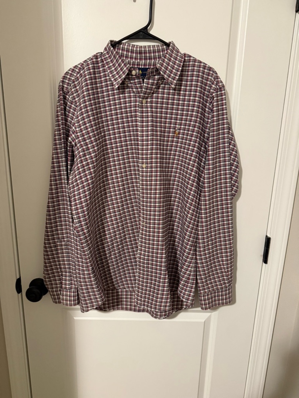 Ralph Lauren Men's Long-Sleeve Plaid Button-Down Shirt - Burgundy/White/Blue